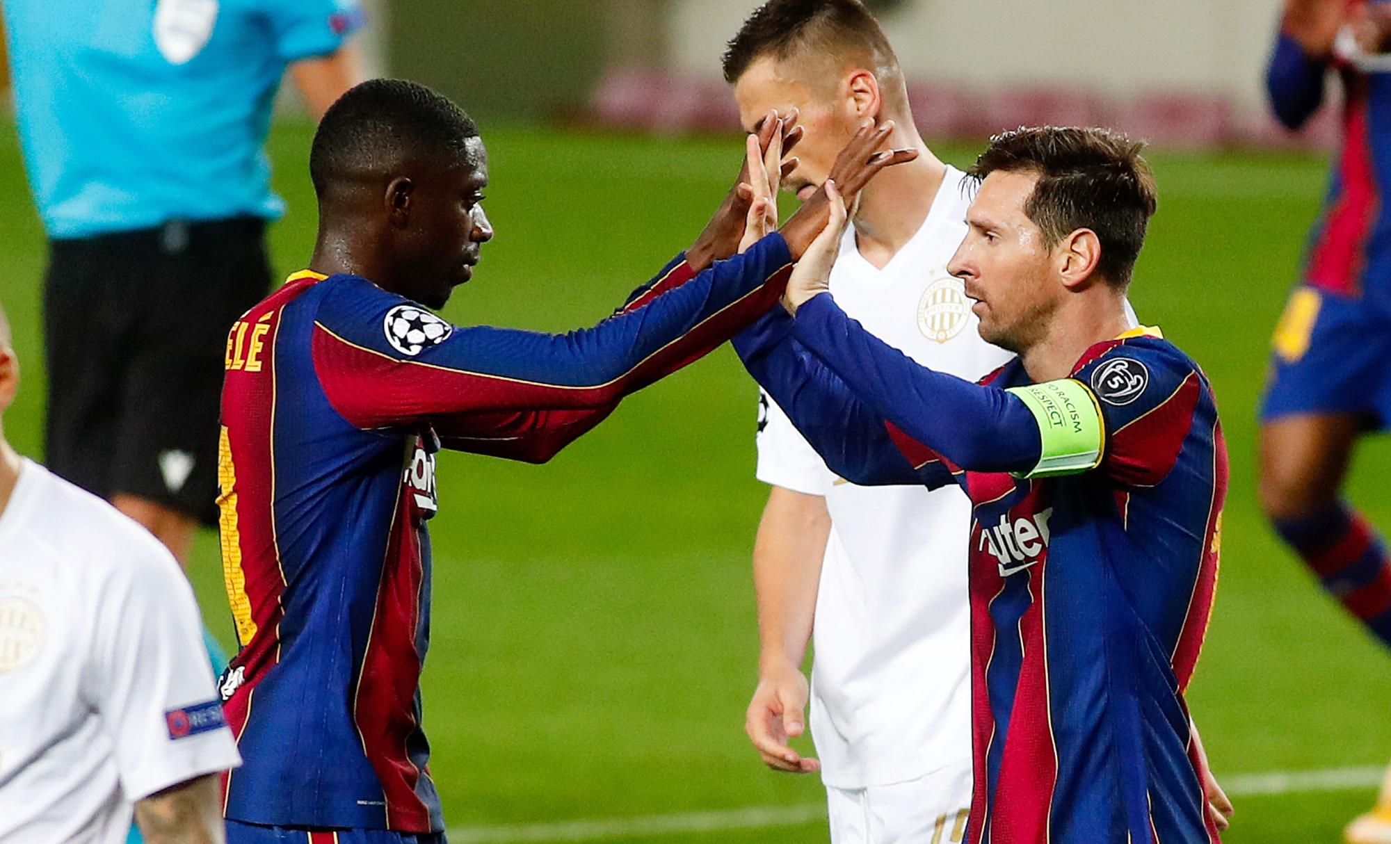 Ronaldinho et Lionel Messi félicitent Ousmane Dembélé pour son Ballon d'or