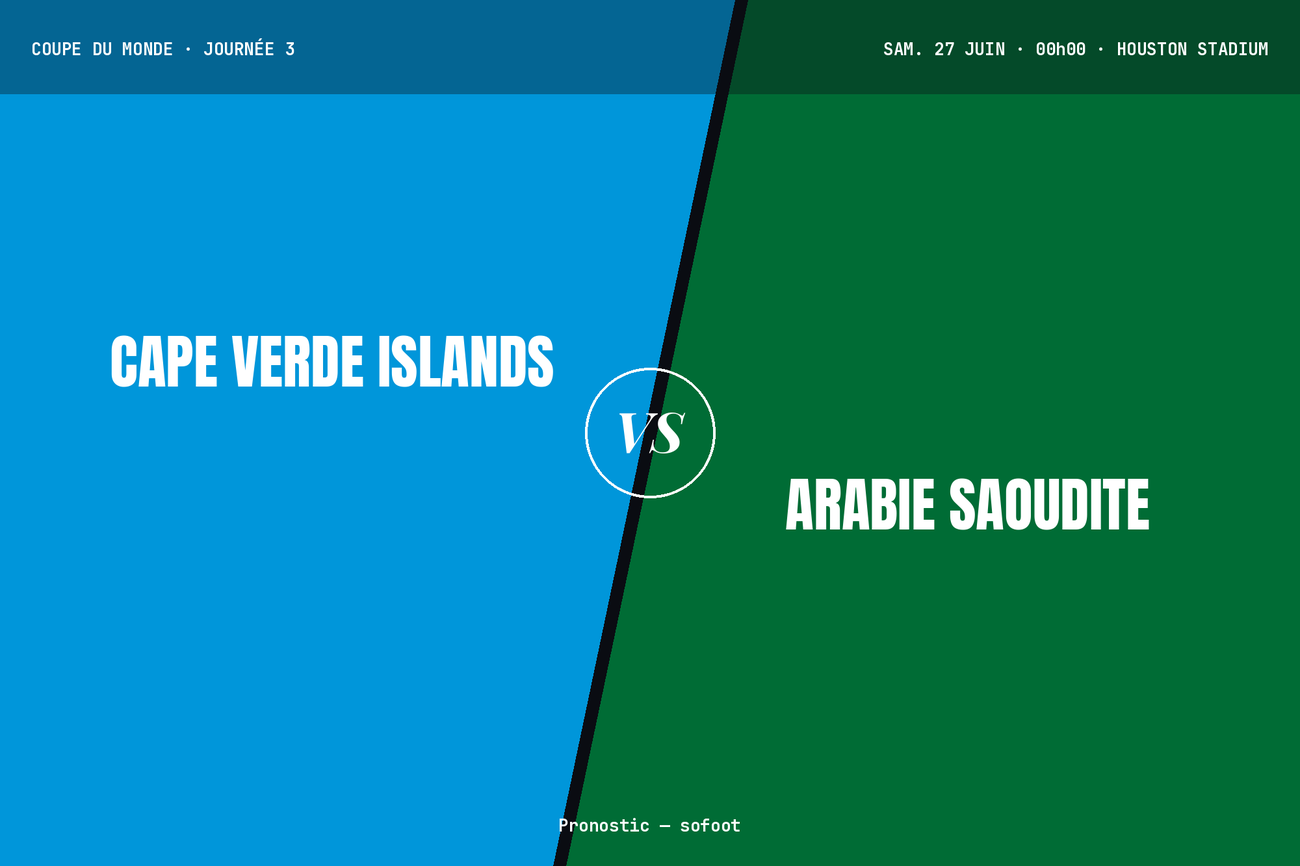 Pronostic Cape Verde Islands Arabie saoudite : analyse, cotes et prono Coupe du Monde